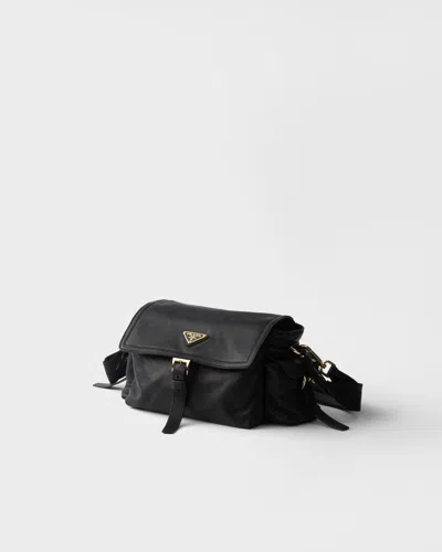Prada Explore Medium Re-nylon Bag With Flap In Black