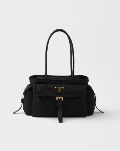 Prada Womens Black Explore Medium Re-nylon And Leather Tote Bag In Black
