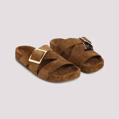 Loewe Slide Sandals With Asymmetric Round Toe In Brown
