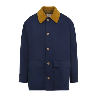 Marni Button-up Blue Jacket With Contrasting Collar In Blue