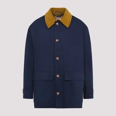 Marni Button-up Blue Jacket With Contrasting Collar In Blue