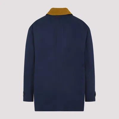 Marni Button-up Blue Jacket With Contrasting Collar In Blue