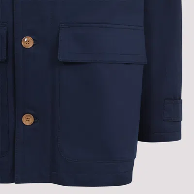 Marni Button-up Blue Jacket With Contrasting Collar In Blue