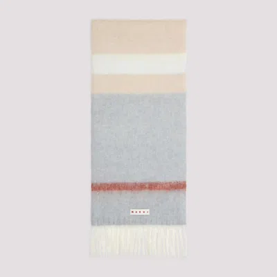 Marni Multicolour Wool Scarf With Fringed Edges And Logo Label In Gray