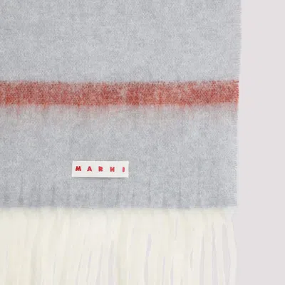 Marni Multicolour Wool Scarf With Fringed Edges And Logo Label In Gray