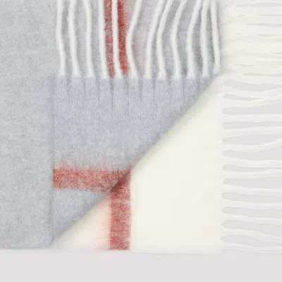 Marni Multicolour Wool Scarf With Fringed Edges And Logo Label In Gray