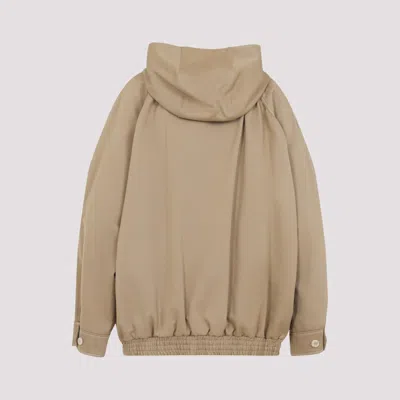 Marni Hooded Jacket With Embroidered Detail And Elasticated Hem In Brown