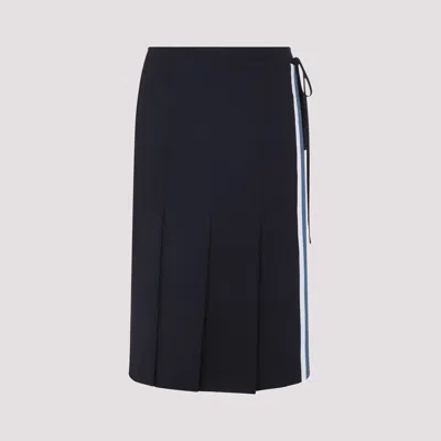 Marni Womens 00b99 Contrast-stripe Wrap-front Wool Midi Skirt In Blue
