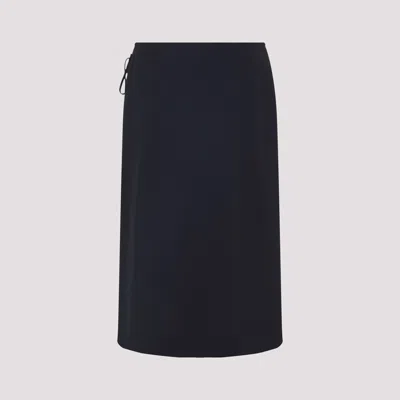 Marni Womens 00b99 Contrast-stripe Wrap-front Wool Midi Skirt In Blue