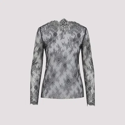 Alberta Ferretti Intricate Lace Long Sleeve Top With Floral Patterns In Grey