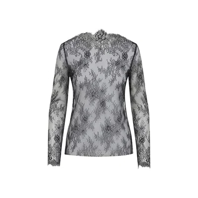 Alberta Ferretti Intricate Lace Long Sleeve Top With Floral Patterns In Grey