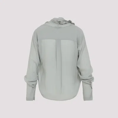 Alberta Ferretti Light Gray Ruffle Blouse With Deep V-neckline In White