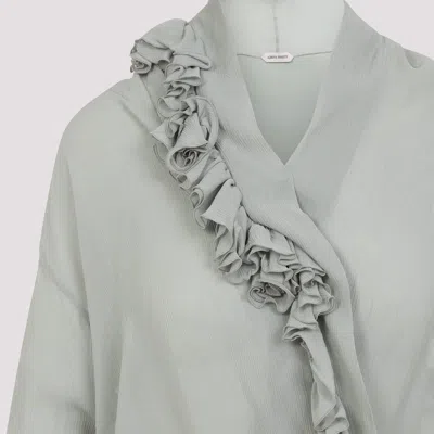 Alberta Ferretti Light Gray Ruffle Blouse With Deep V-neckline In White