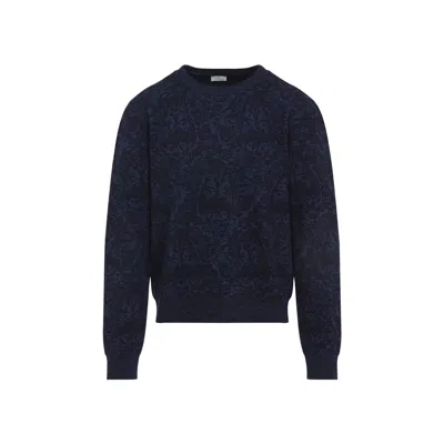 Etro Maglione In Misto Cotone Ricamato  Uomo In Black