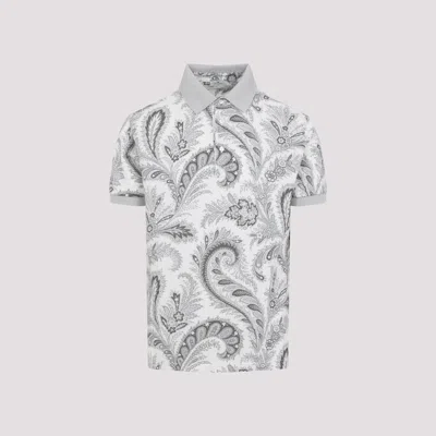 Etro Paisley Print Cotton Polo Shirt In White