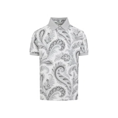 Etro Paisley Print Cotton Polo Shirt In White