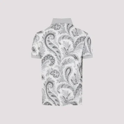 Etro Paisley Print Cotton Polo Shirt In White