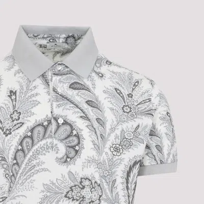 Etro Paisley Print Cotton Polo Shirt In White