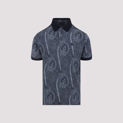 Etro Printed Cotton Polo In Gray