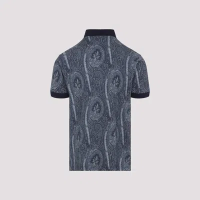 Etro Printed Cotton Polo In Gray