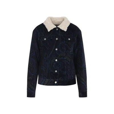 Etro Paisley-print Corduroy Jacket Giubbino In Blue