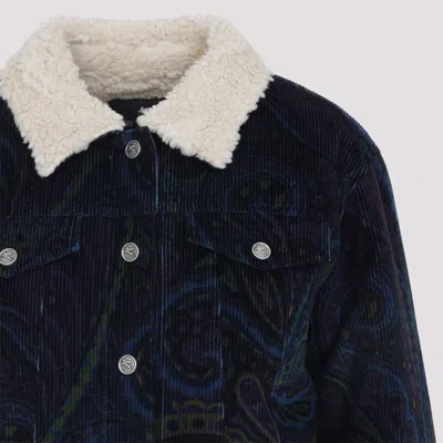 Etro Paisley-print Corduroy Jacket Giubbino In Blue