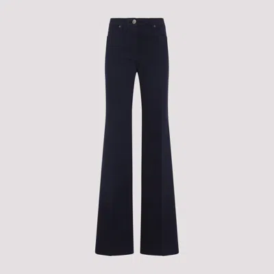 Etro Flared Leg Embroidered Back Pocket Trousers In Blue