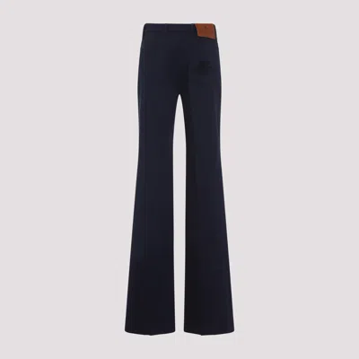 Etro Flared Leg Embroidered Back Pocket Trousers In Blue