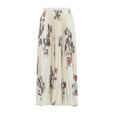 Etro Pleated Midi Skirt With Floral Print In White