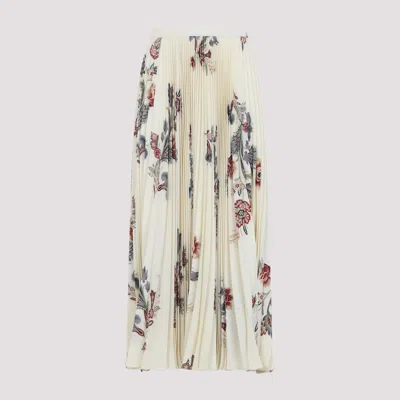 Etro Pleated Midi Skirt With Floral Print In White