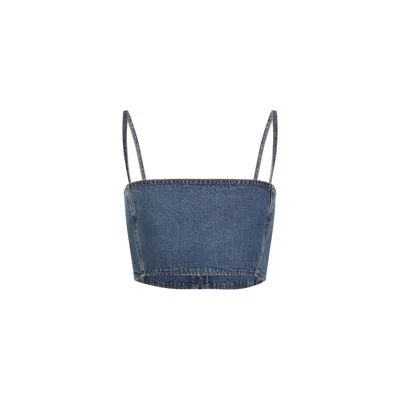 Alaïa Cropped Denim Top With Structured Silhouette In Blue