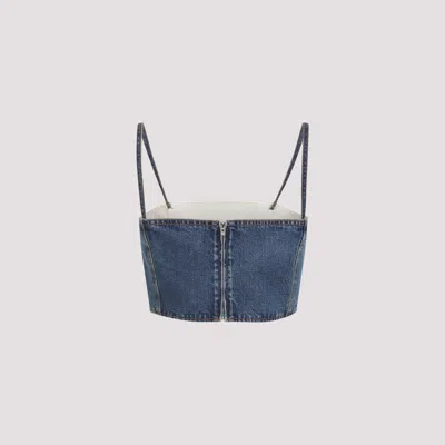 Alaïa Cropped Denim Top With Structured Silhouette In Blue