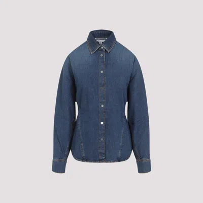 Alaïa Mineral Blue Cotton Curved Shirt With Pointed Collar In Blue