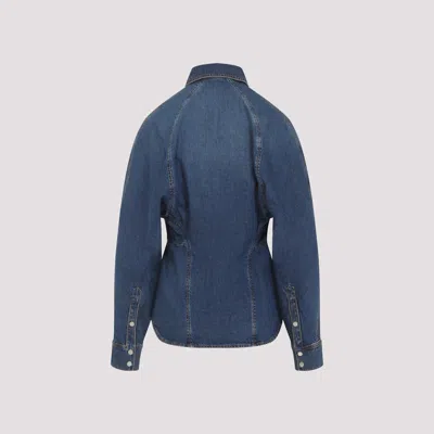 Alaïa Mineral Blue Cotton Curved Shirt With Pointed Collar In Blue