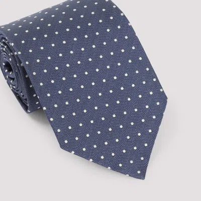Tom Ford Mogador Polka Dot Mulberry Silk Tie In Hb785 Ink Blue