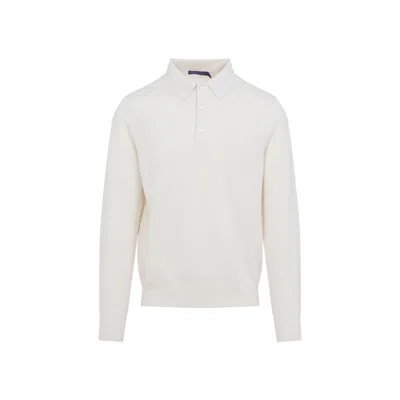 Ralph Lauren Silk-cotton Blend Sweater With Polo Collar In White
