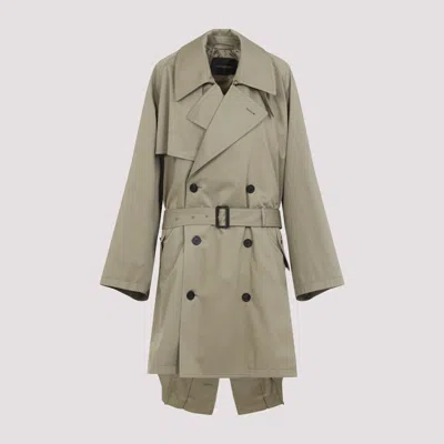 Balenciaga Beige Double-breasted Cotton Trench Coat In Brown