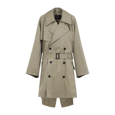 Balenciaga Beige Double-breasted Cotton Trench Coat In Brown