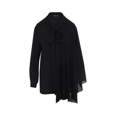 Balenciaga Black Georgette Scarf Blouse In Black