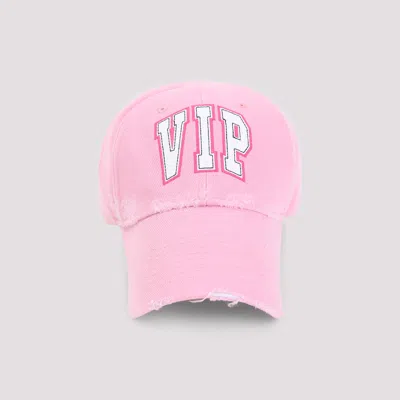 Balenciaga Distressed Cotton Visor Hat With Curved Brim In Pink