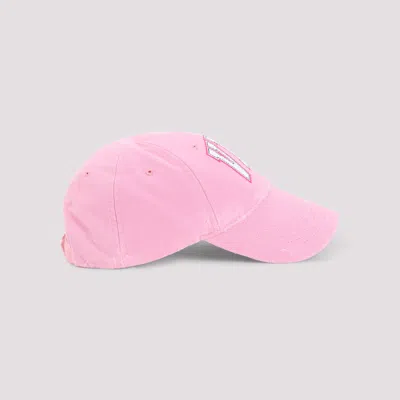 Balenciaga Distressed Cotton Visor Hat With Curved Brim In Pink