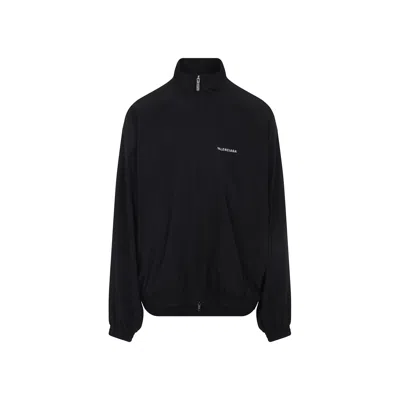 Balenciaga Men Black High Neck Sweatshirt With Logo Lettering On Front And Rear In Tech Fabric Man