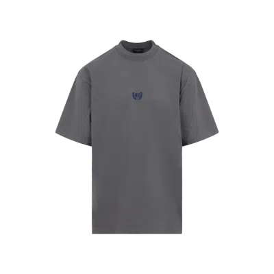 Balenciaga Men Grey Crewneck T-shirt With Logo Embroidery On The Front In Cotton Man In Gray