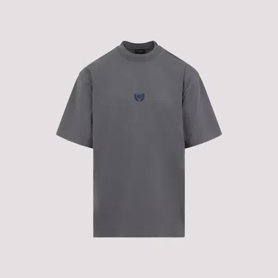 Balenciaga Men Grey Crewneck T-shirt With Logo Embroidery On The Front In Cotton Man In Gray