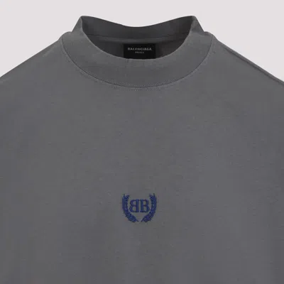 Balenciaga Men Grey Crewneck T-shirt With Logo Embroidery On The Front In Cotton Man In Gray
