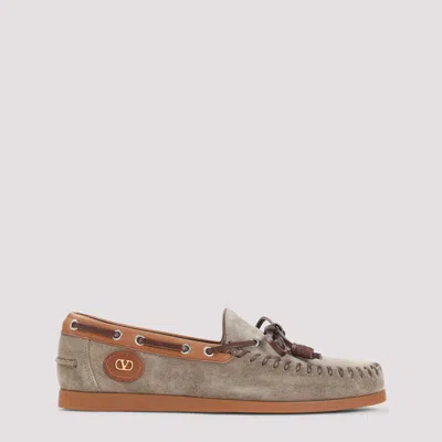 Valentino Garavani Palm Avenue Crust Leather Boat Shoes In Brown