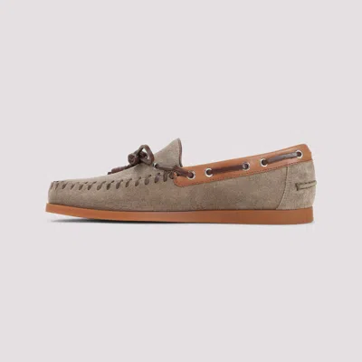 Valentino Garavani Palm Avenue Crust Leather Boat Shoes In Brown