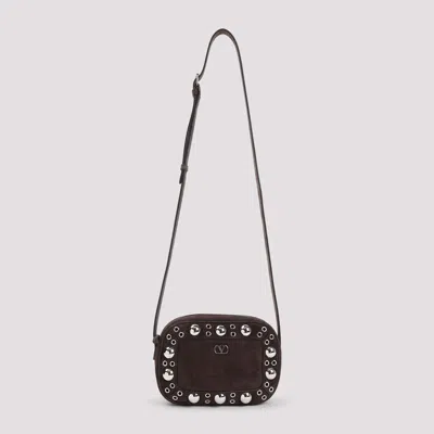 Valentino Garavani Dome-shaped Crossbody Bag With Metallic Eyelets And Adjustable Strap In Brown