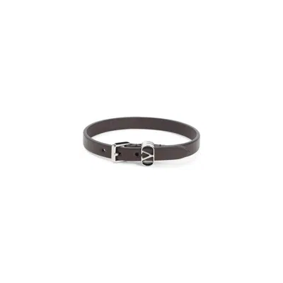 Valentino Garavani Ovalette Leather Bracelet In Burgundy
