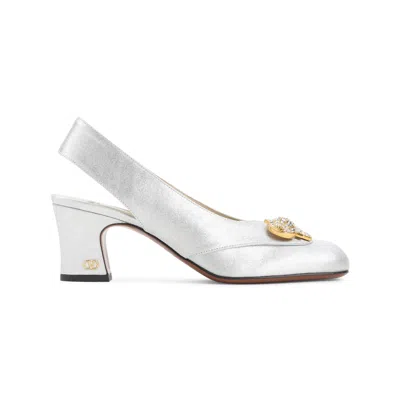 Valentino Garavani Block Heel Embellished Slingback Square Toe Pumps In White